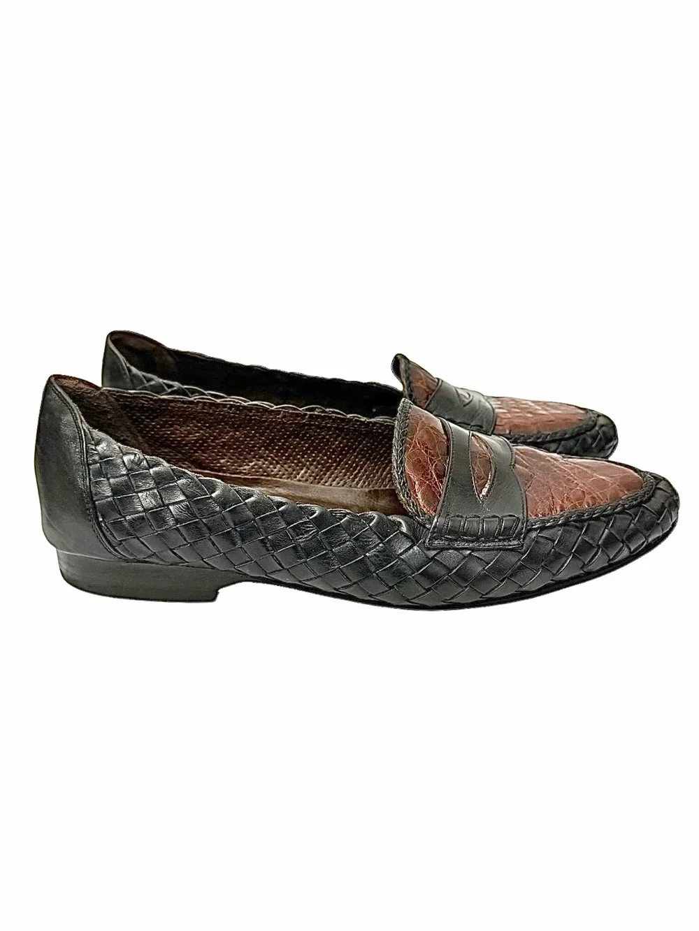 Cole Haan Bragano Black Brown Woven Croc Embossed Loafers Men’s 9M